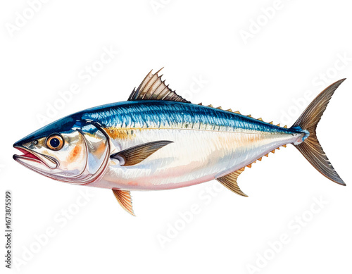 Carefully drawn illustration of bluefish. Charming. Delicious. Hand-drawn style. Brush. Seafood. Freshness. Fresh. Market. DHA, EPA. Health. Diet.