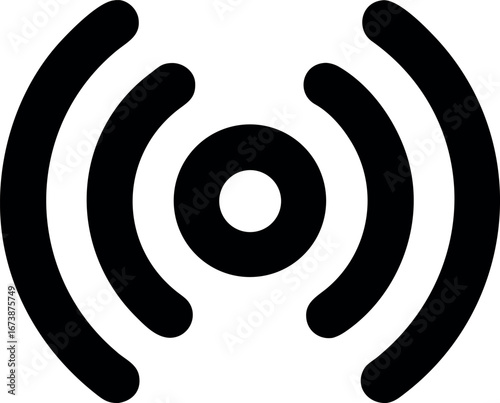 Simple black wireless signal icon representing Wi-Fi, connectivity, and broadcasting. Vector graphic symbol for technology, network, and communication concepts on a white background