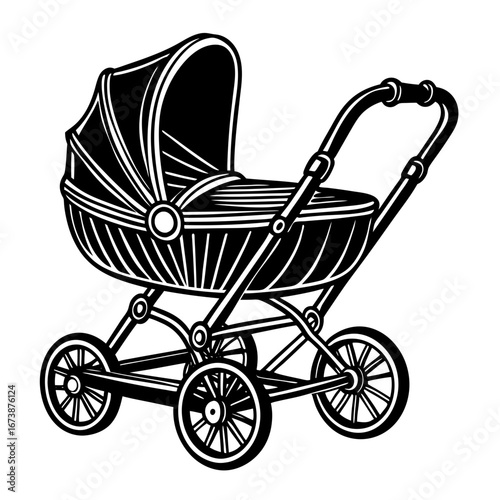 Vintage baby stroller vector illustration for baby products and parenting related designs ideas