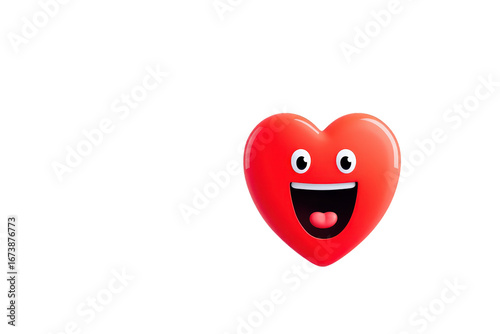 Cartoon Red Heart Emoji with Happy Facial Expression on Transparent Background