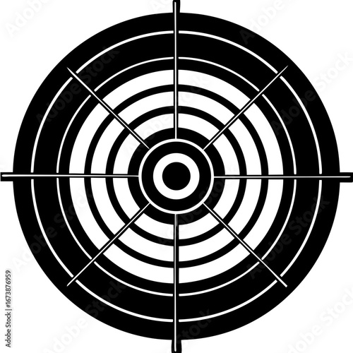 Black and white target with crosshair vector illustration for archery and shooting range design concept