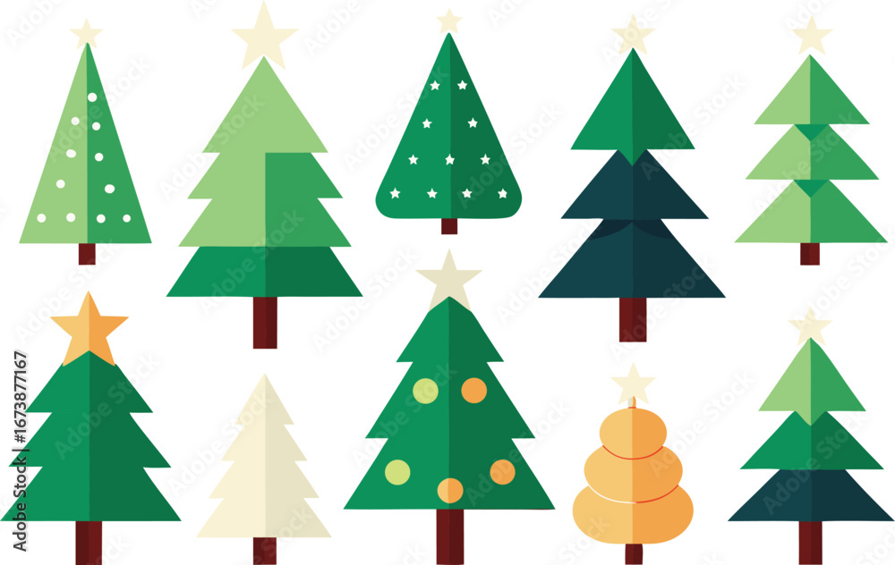 Obraz premium Festive christmas tree collection vector illustration scalable graphic design elements