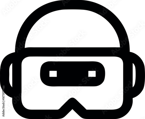 Minimalist line icon of a person wearing a virtual reality headset, symbolizing digital immersion and futuristic technology