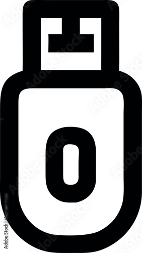 A simple black outline icon of a portable USB flash drive. This vector graphic symbolizes digital data storage, file transfer, information backup, and modern technology