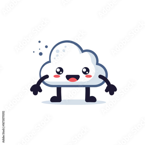 Cute anthropomorphic cloud character with a happy smile big eyes and blushing cheeks.