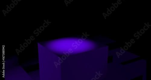 3D Dark Stage with Pink Spotlight on Cube for Product Showcase | Futuristic Abstract Background