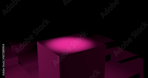3D Dark Stage with Pink Spotlight on Cube for Product Showcase | Futuristic Abstract Background