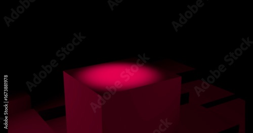 3D Dark Stage with Pink Spotlight on Cube for Product Showcase | Futuristic Abstract Background
