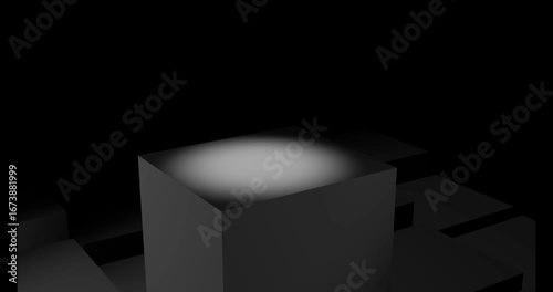3D Dark Stage with Pink Spotlight on Cube for Product Showcase | Futuristic Abstract Background