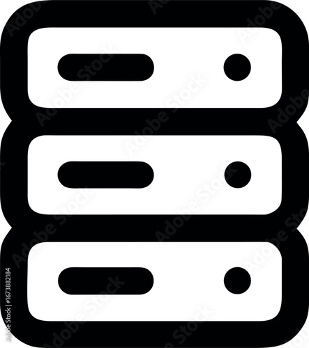 Bold outline graphic of a server rack, symbolizing digital information storage, network hosting and cloud infrastructure