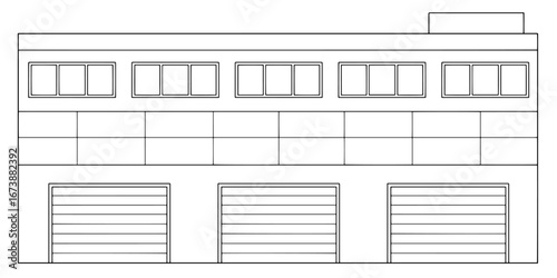 Warehouse building front view graphic black white isolated sketch illustration vector 