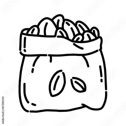 Vector illustration of a bag filled with coffee beans. Minimalist icon coffee bag illustration line art outline.