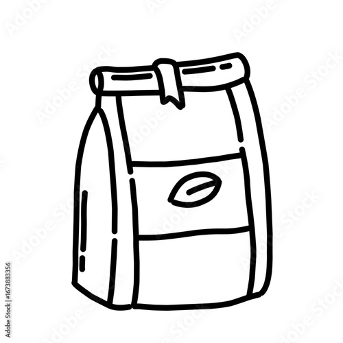 Vector illustration of a coffee package bag. Minimalist package icon illustration line art outline.