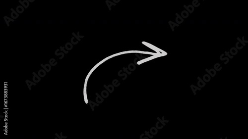 Animated doodle curved arrow sketch with alpha channel, perfect for infographics, explainer videos, presentations, and creative motion graphics.
