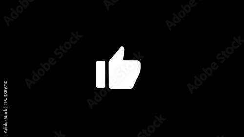 like icon animation. thumb up like icon on black background.