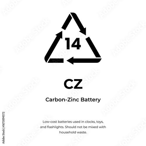 Carbon zinc battery recycling identification icon