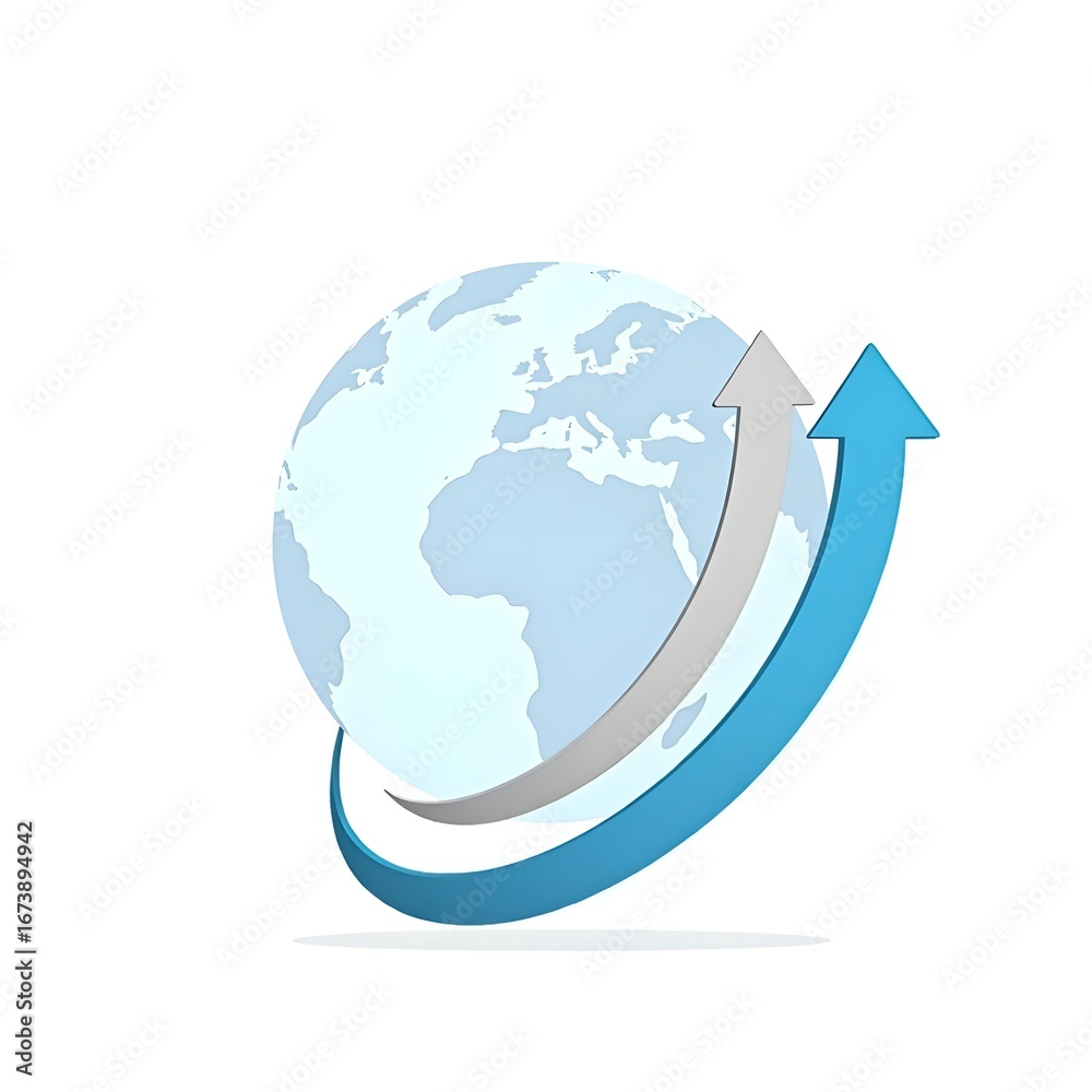 Naklejka premium Global growth and progress represented by a rising arrow around the earth