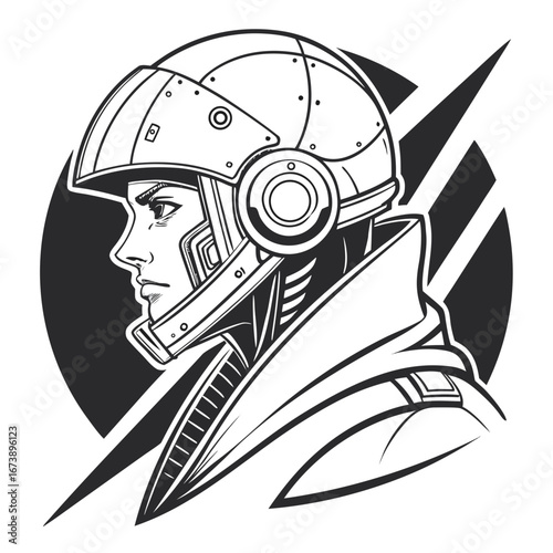 Illustration of a cyborg wearing a helmet