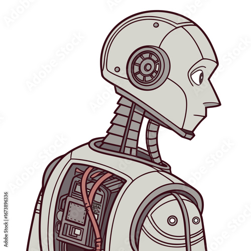 Illustration of a retro robot with visible components
