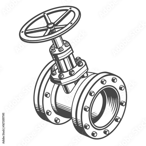 Vector art of vector illustration of a metal valve in drawing