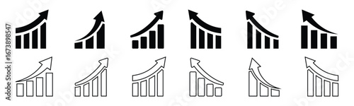 Collection of business charts and graphs representing data analysis. Editable Stroke, Diagram, Finance, Direction, Graph, Growth, Interest Rate, Investment, Performance, Stock Market, Data.