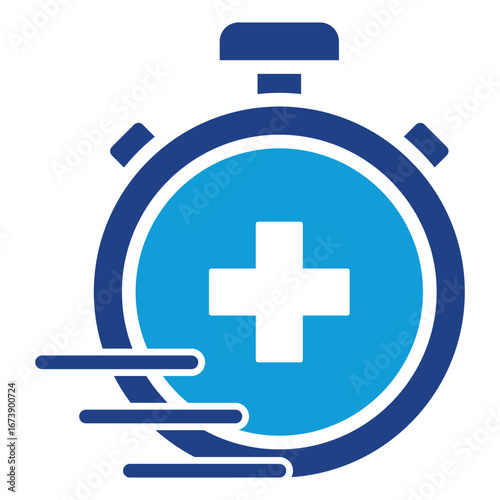 Medical Response Glyph Blue Silhouette Icon Design Vector - Stopwatch with medical cross, symbolizing rapid emergency medical response