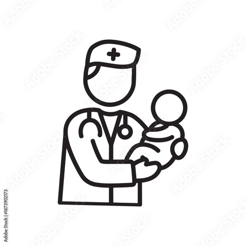 Doctor holding newborn baby, healthcare and medical concept