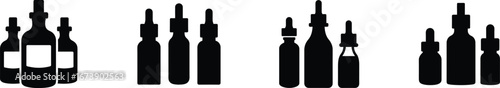Collection of dropper bottles for essential oils aromatherapy and medicine silhouette