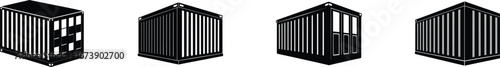 Shipping container silhouettes set in various angles silhouette