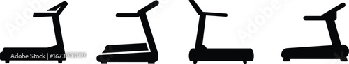 Set of treadmill silhouettes for fitness and exercise silhouette