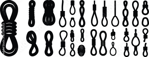 Collection of rope knots and coil configurations silhouette