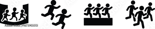 Group of running figures silhouette set active lifestyle concept silhouette