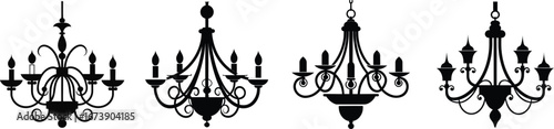 Elegant black silhouette chandeliers decorative set for interior design silhouette