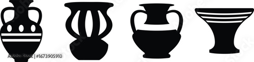 Ancient greek pottery silhouette set various ceramic vessels silhouette