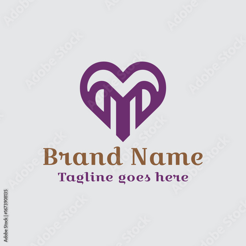 Letter M shape heart love symbol vector illustration. Fully vector file. Editable color. CMYK color mode.