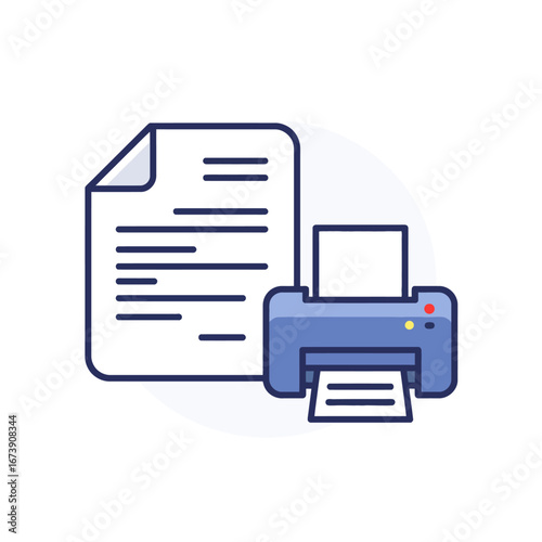 Printer And Document Outline Style Minimalist Office Equipment Modern Technology Routine Tasks