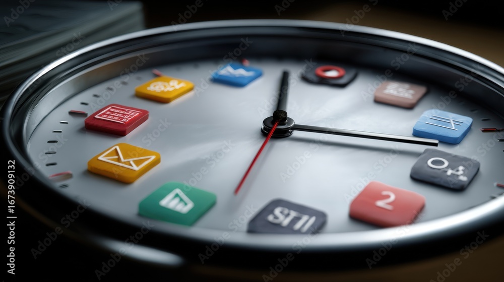 Fototapeta premium Time management concept with clock and task icons, productivity metaphor