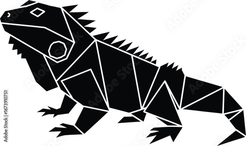 Geometric black iguana illustration with textured outline
