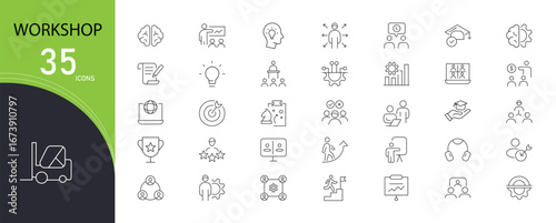 Workshop-related icon collections. Includes tools, hammer, wrench, gear, repair, craft, mechanic, machine, and construction icons. Outline icons.