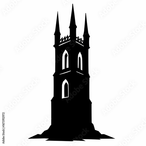 Ancient European gothic church with a historic clock tower and stone steeple reaching into the city sky
