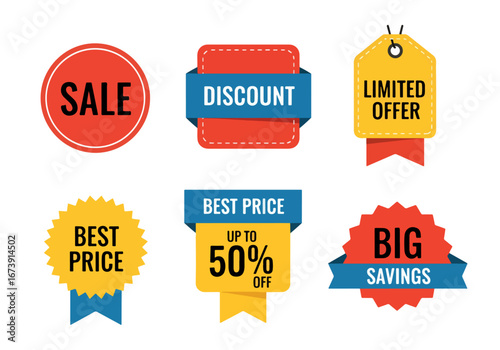 Flat Style Sale Tags and Price Discount Stickers