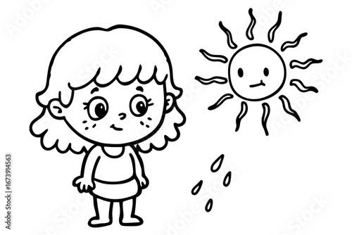 Cute and funny vector art drawing of a smiling cartoon boy with a lamb