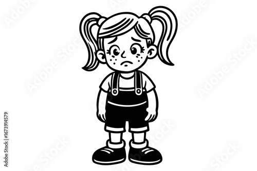 Cartoon illustration of a smiling little girl with a toy bag