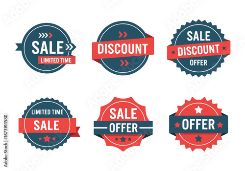 Colorful Sale Stickers and Promotional Badges Set