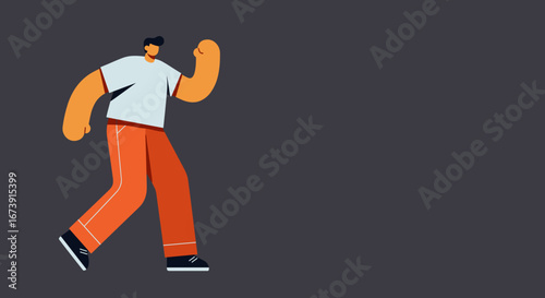 Stylized illustration of a person confidently striding forward, representing progress, ambition, and dynamic action. Ideal for business, success, or lifestyle concepts.