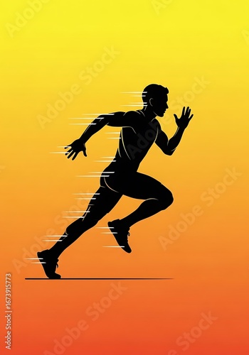 Wallpaper Mural Silhouette of an athlete running with visible speed lines on a vibrant gradient background Torontodigital.ca
