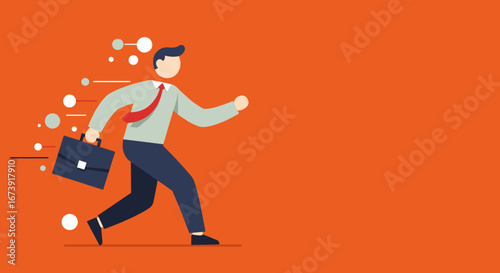 Dynamic illustration of a businessman running with a briefcase, symbolizing speed, urgency, and career ambition. Ideal for business, productivity, or deadline concepts.