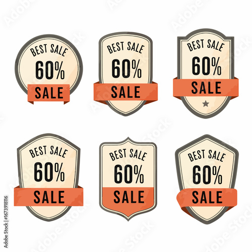 Bright 60 percent discount sale badge with bold typography for retail promotion, shopping marketing