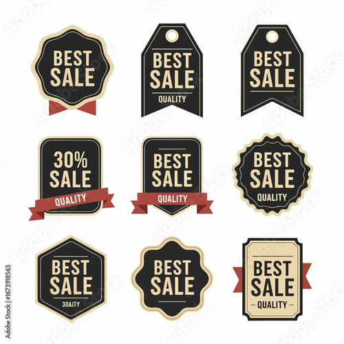 Retro sale labels set with classic shapes and luxury black gold design