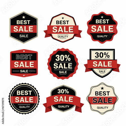 Stylish 30% discount marketing badge for retail promotions, shopping campaigns and clearance sale advertising design.